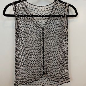 Vintage Black Beaded Mesh Vest